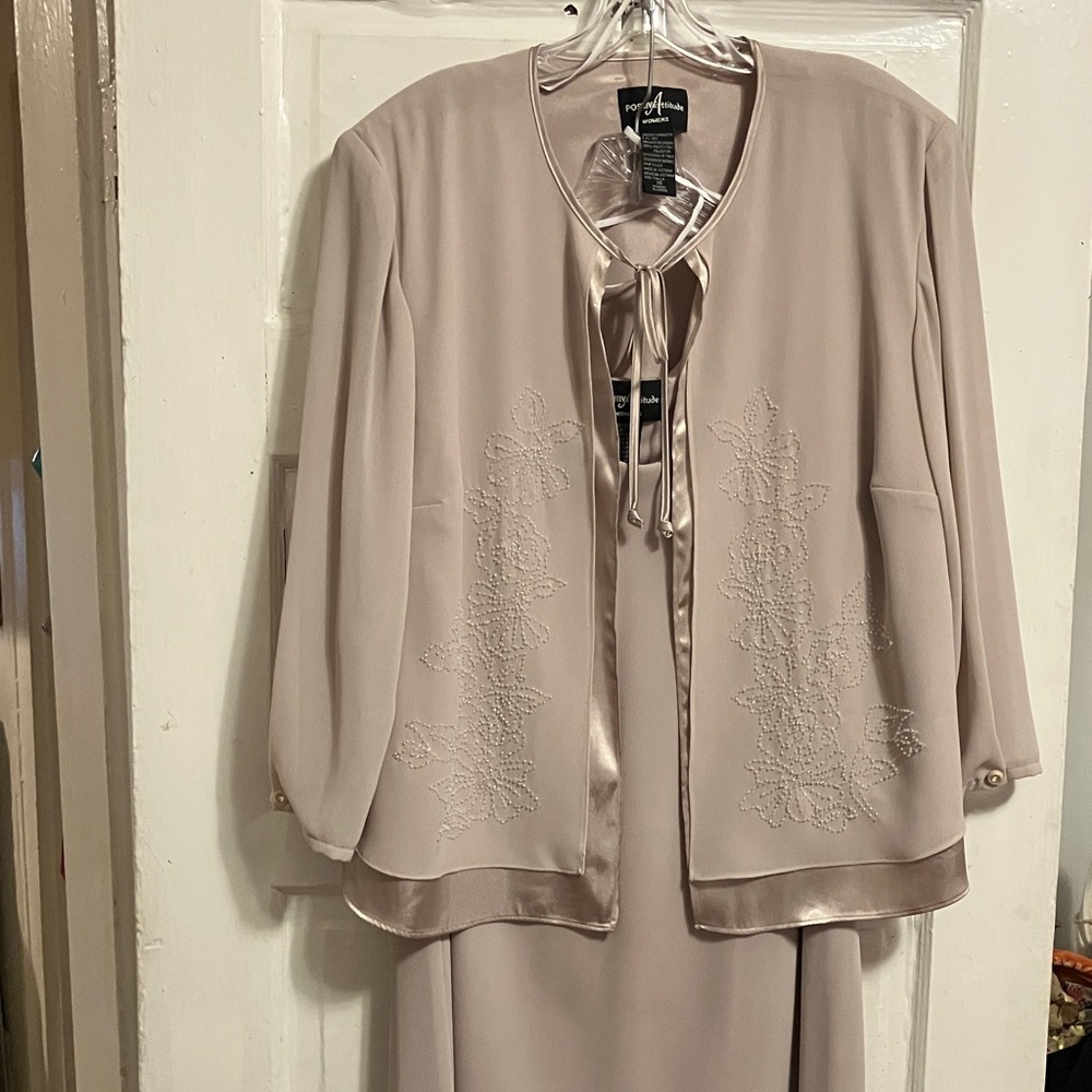 Like new. Worn once 2pc taupe color jkt with small beading n sheer sleeves n